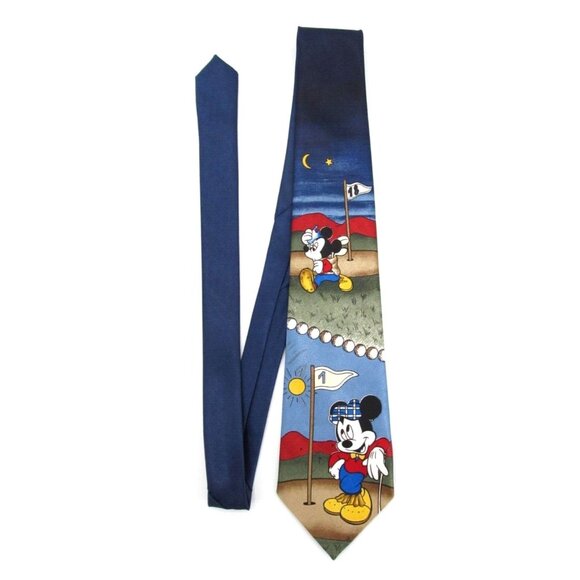 Vintage 90s Disney Men's Tie MICKEY UNLIMITED Mickey Golfing 54x4 - Picture 2 of 10